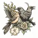 mockingbird and crow tattoo design idea