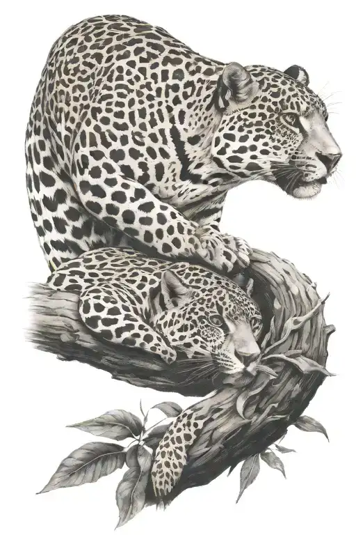 Jaguar sitting on a tree branch tattoo design idea