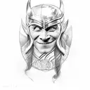 A sketch-style tattoo of Loki's mischievous smile tattoo design idea