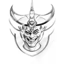 A sketch-style tattoo of Loki's mischievous smile tattoo design idea