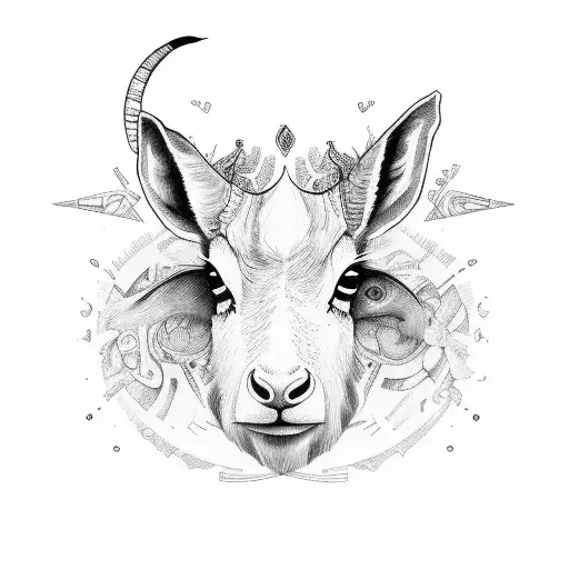 baqueta y clarinete cruzado, con una cráneo de cabra y cara de cerdo tattoo design idea