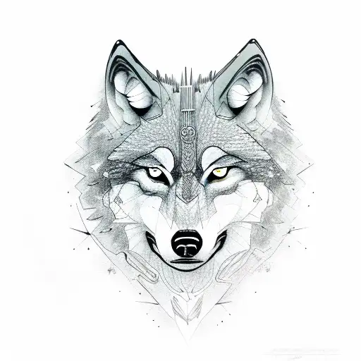 Sketch "Wolf In Night In Woods" Tattoo Idea - BlackInk AI