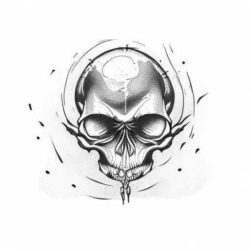 a burnt skull with its mouth open on the ground tattoo design idea