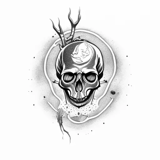 a burnt skull with its mouth open tattoo design idea