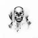 a burnt skull with its mouth open tattoo design idea