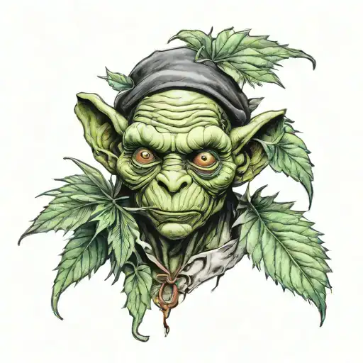 goblin with weed leaf tattoo design idea