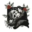 four people curled up tattoo design idea