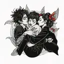 four people curled up tattoo design idea