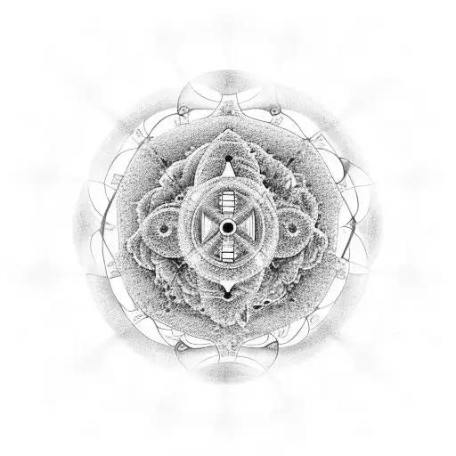 lsd 25 molecule embedded in sacred geometry fractalic and  fibonacci patterns tattoo design idea
