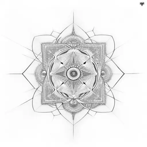 lsd molecule embedded in sacred geometry fractalic and  fibonacci patterns tattoo design idea