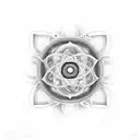 lsd molecule embedded in sacred geometry fractalic and  fibonacci patterns tattoo design idea