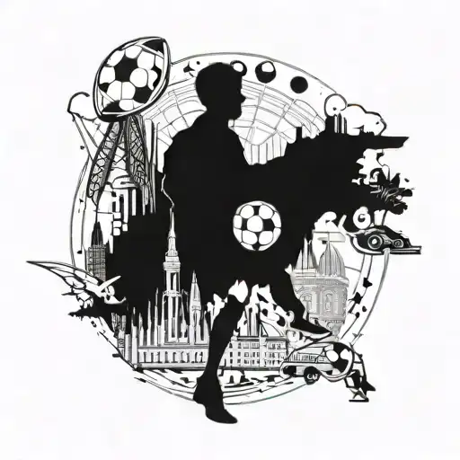 Incorporate a football and iconic landmarks from around the world in a sleeve tattoo to represent your love for football and travelling tattoo design idea