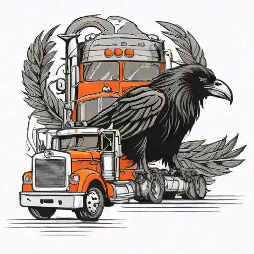 raven 18 wheeler semi truck tattoo design idea