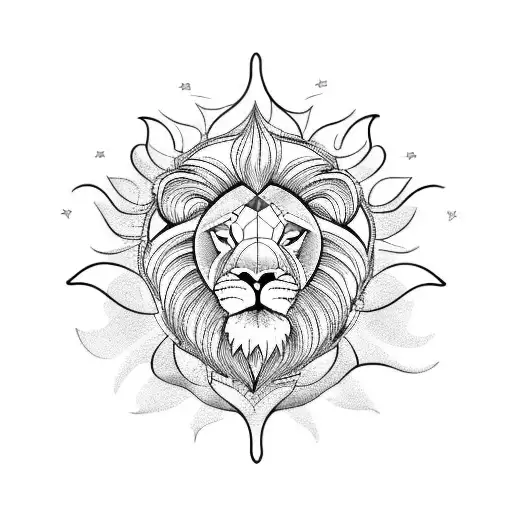 Ocean Wave and Lion and Sun tattoo design idea