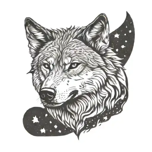 a wolf with Glock 19 handgun pointed inward curved star tattoo design idea