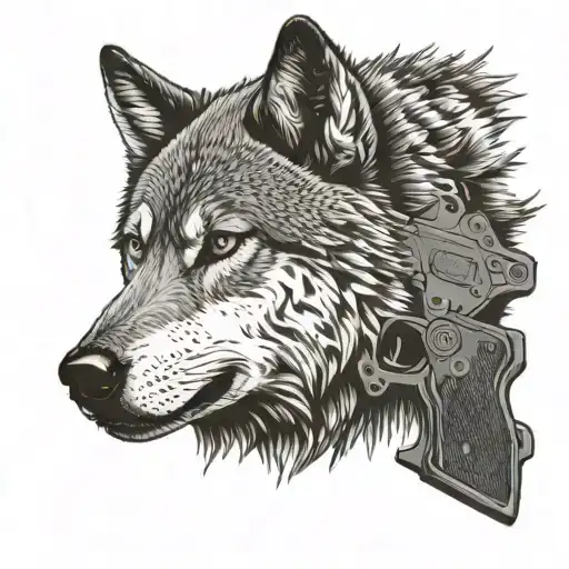 a wolf with Glock 19 handgun pointed tattoo design idea
