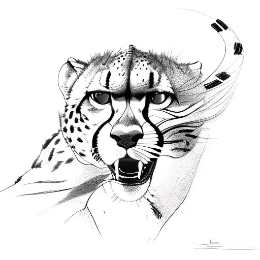 A detailed sketch of a cheetah running alongside a motorcycle tattoo design idea