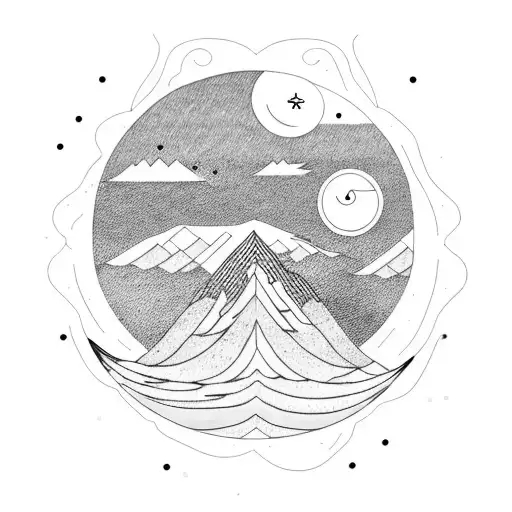 mountain, sea, sun, moon tattoo design idea