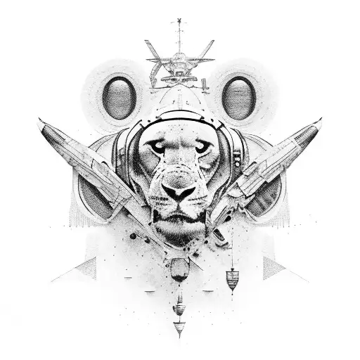 avion con leon para el pecho tattoo design idea