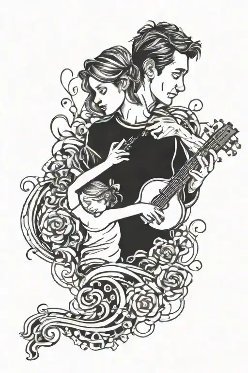 Dad daughter music love tattoo design idea