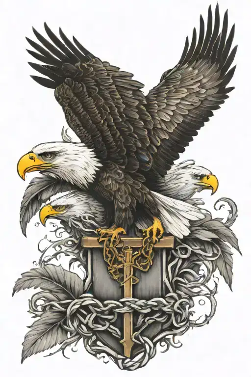 cross woth eagle intertwined tattoo design idea