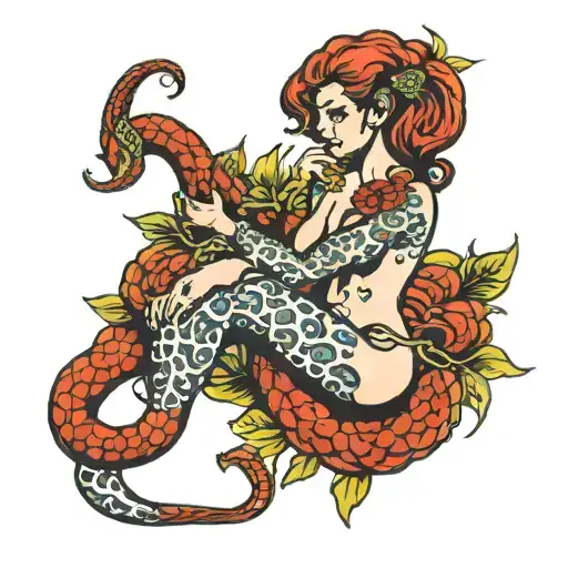 nude girl snake weed tattoo design idea