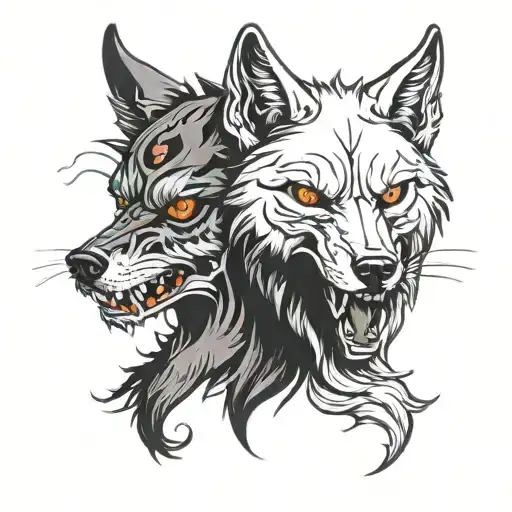 wolf face half skull and half normal tattoo design idea