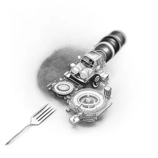 A microbiologist examining a classic car under a microscope tattoo design idea