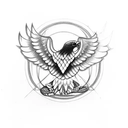 hourglass with eagle wings extending off it, all encompassed in a 2 by 2 inch circle.  tattoo design idea