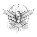 hourglass with eagle wings extending off it, all encompassed in a 2 by 2 inch circle.  tattoo design idea