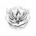 hourglass with eagle wings extending off it, all encompassed in a 2 by 2 inch circle.  tattoo design idea