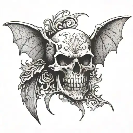 bat winged skull tattoo design idea