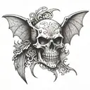 bat winged skull tattoo design idea