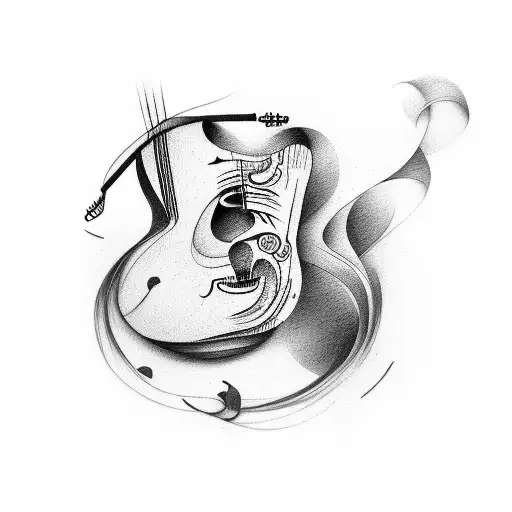 Create a tattoo design inspired by the strings of a guitar weaving through a stack of books tattoo design idea