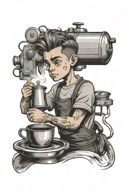 future barista boy brewing coffee tattoo design idea
