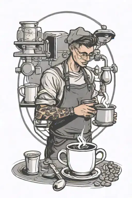 future barista boy brewing coffee tattoo design idea
