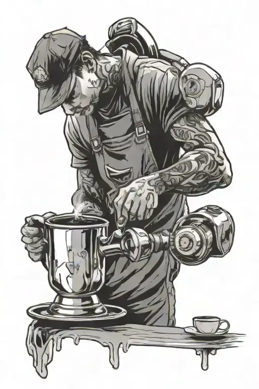 future barista pouring coffee tattoo design idea