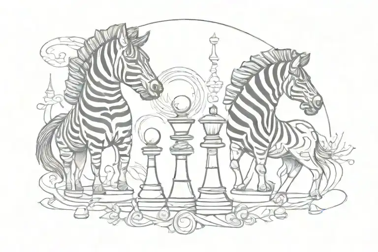 zebra chess piece moon phases tattoo design idea