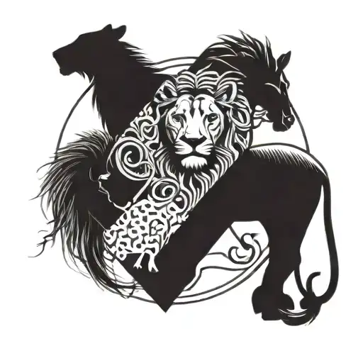 A stylized triquetra symbol incorporating elements of African wildlife, such as a lion, elephant, and giraffe, to represent the strong bond between a daughter and her father tattoo design idea