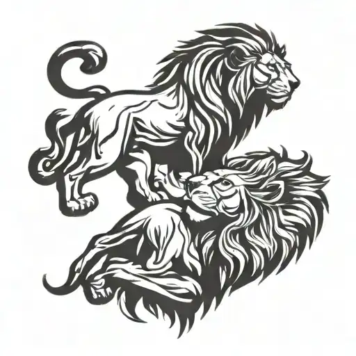 A lion and lioness entwined in a loving embrace, symbolizing enduring love tattoo design idea