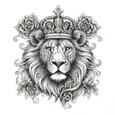 A lion head adorned with a crown of intricate floral patterns, symbolizing the father's role as the protector and provider of his family tattoo design idea