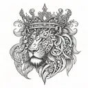 A lion head adorned with a crown of intricate floral patterns, symbolizing the father's role as the protector and provider of his family tattoo design idea