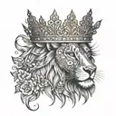 A lion head adorned with a crown of intricate floral patterns, symbolizing the father's role as the protector and provider of his family tattoo design idea