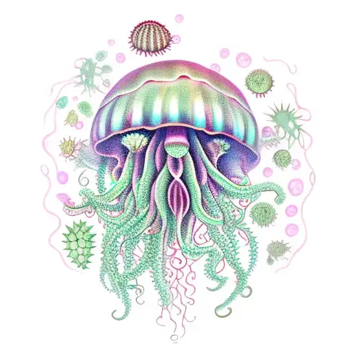 Jellyfish with succulent and cactus engraved in the head and tentacles  tattoo design idea