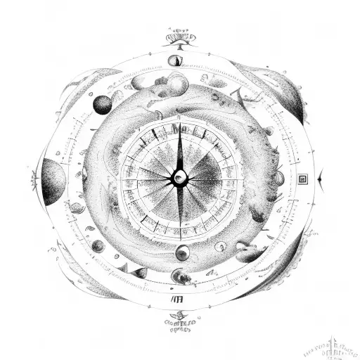 Astrological chart with celestial objects in dotwork tattoo design idea