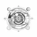 Astrological chart with celestial objects in dotwork tattoo design idea
