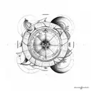 Astrological chart with celestial objects in dotwork tattoo design idea