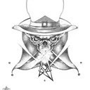 pentagram , witch hat, potion bottle  tattoo design idea