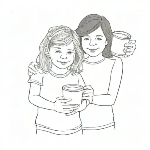 A portrait of the client's kids Ryan, Emma, and Mollie each holding a coffee cup, showcasing their bond and the client's love for both tattoo design idea