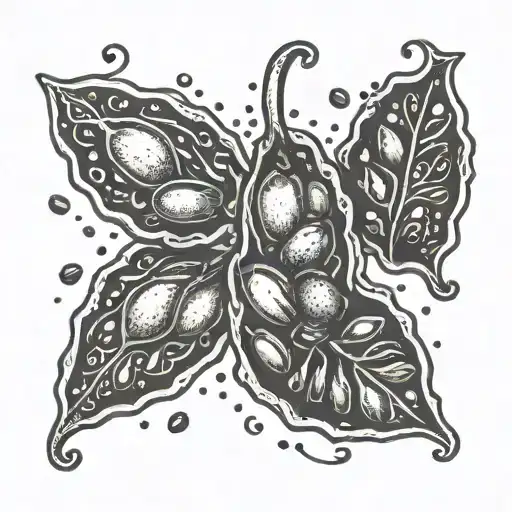 A whimsical design of three coffee beans morphing into the names Ryan, Emma, and Mollie, representing the client's favorite things tattoo design idea